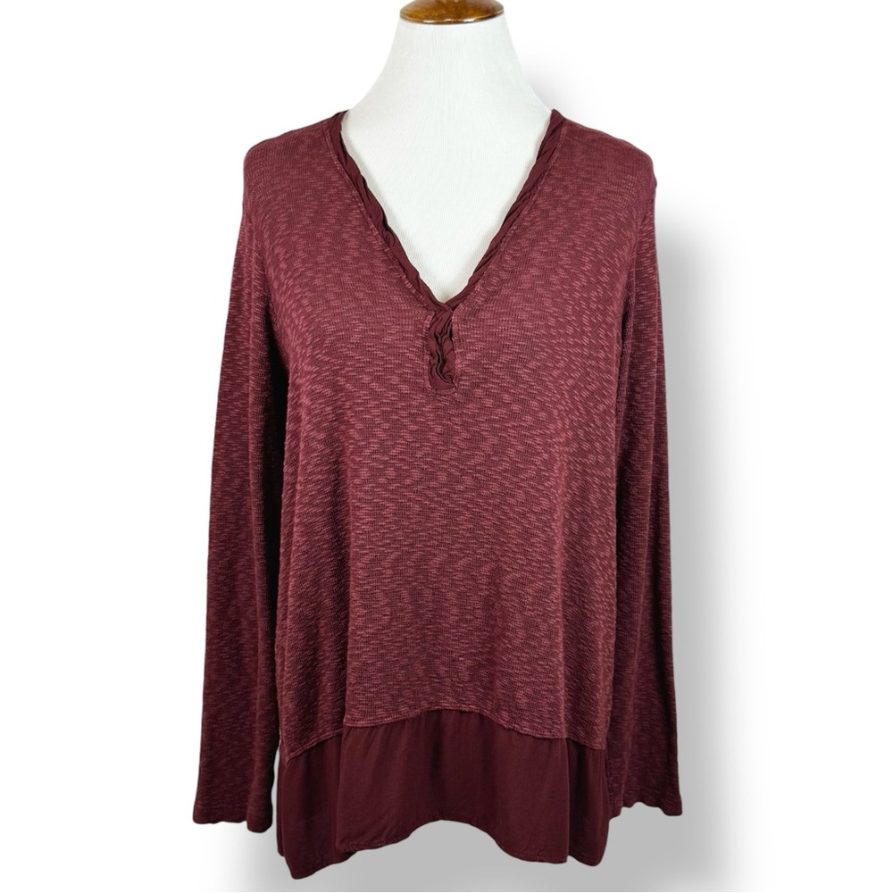 Anthropologie Burgundy Red Long Sleeve Knit Top XL